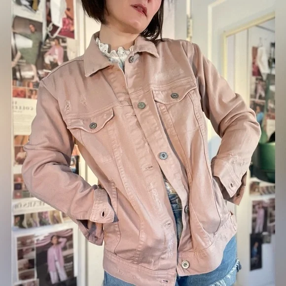 AG Distressed Pink Denim Jacket Size S - Picture 4 of 9
